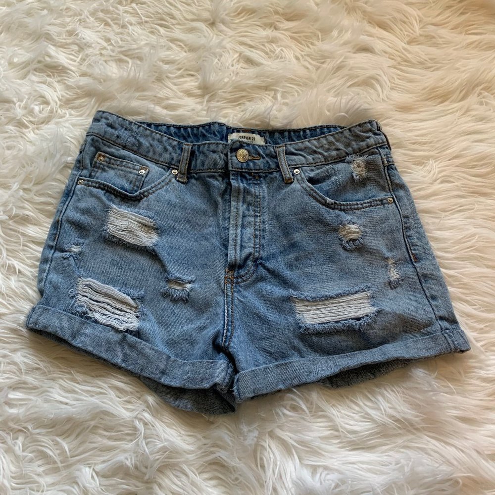 Forever 21 Cuffed Distressed Denim Jean Shorts